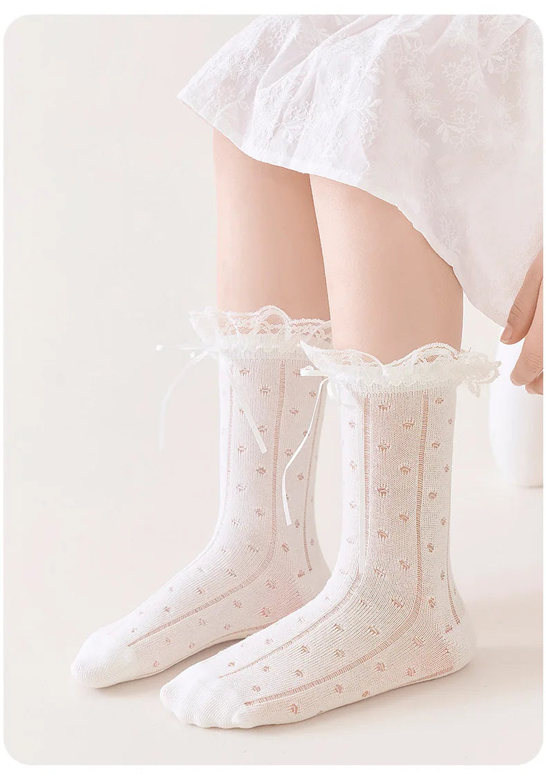 3/6 Pairs Girls Socks White Princess Lace Socks Kids Girl Breathable Children Socks Comfortable Mid Tube Socks For Girls