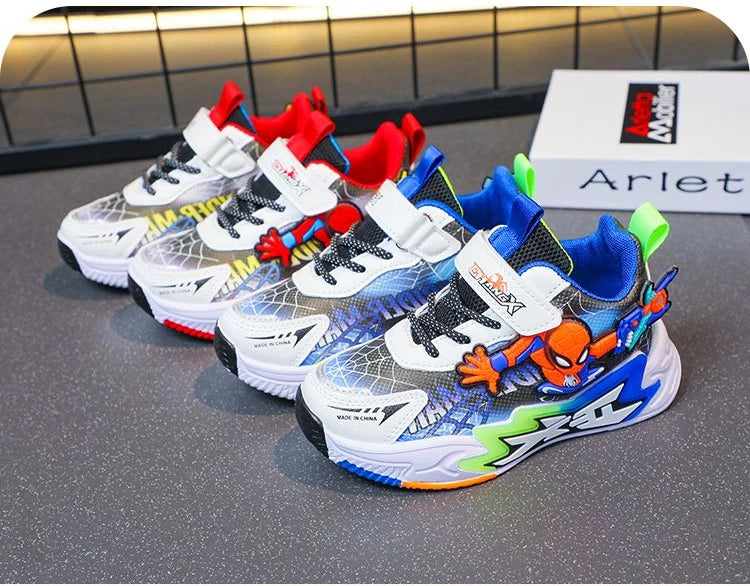 Kids'Casual Shoes Mesh Spider-Man Spring Shoes For Boys Flat Outdoor Basketball Anti-slip Breathable Blue Red Shoes Size 27-38