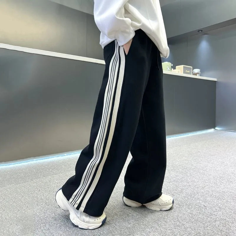 2025 New Release Boys' Wide-Leg Pants - Breathable Sporty Straight Leg for Boys 120-170cm, Spring Autumn Streetwear Casual Wear