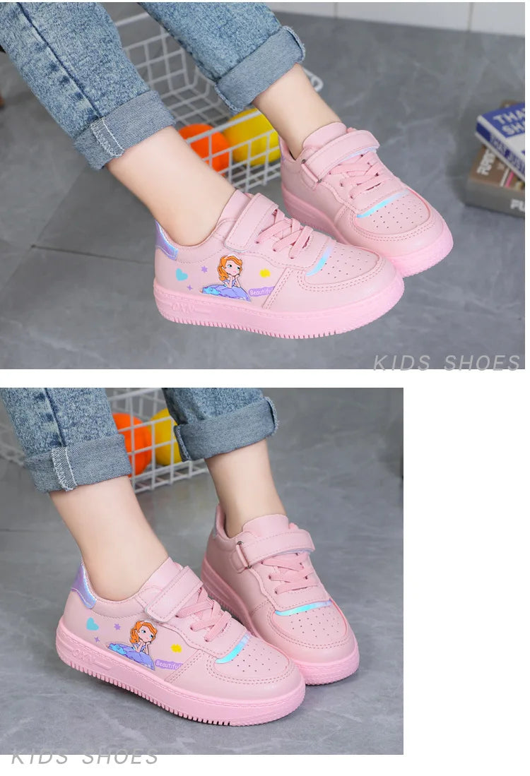 Disney Ariel Princess Kids Tennis Sneakers Children Running Girls Sport Shoes Pink White Breathable Hook Loop Boy Child Sneakers