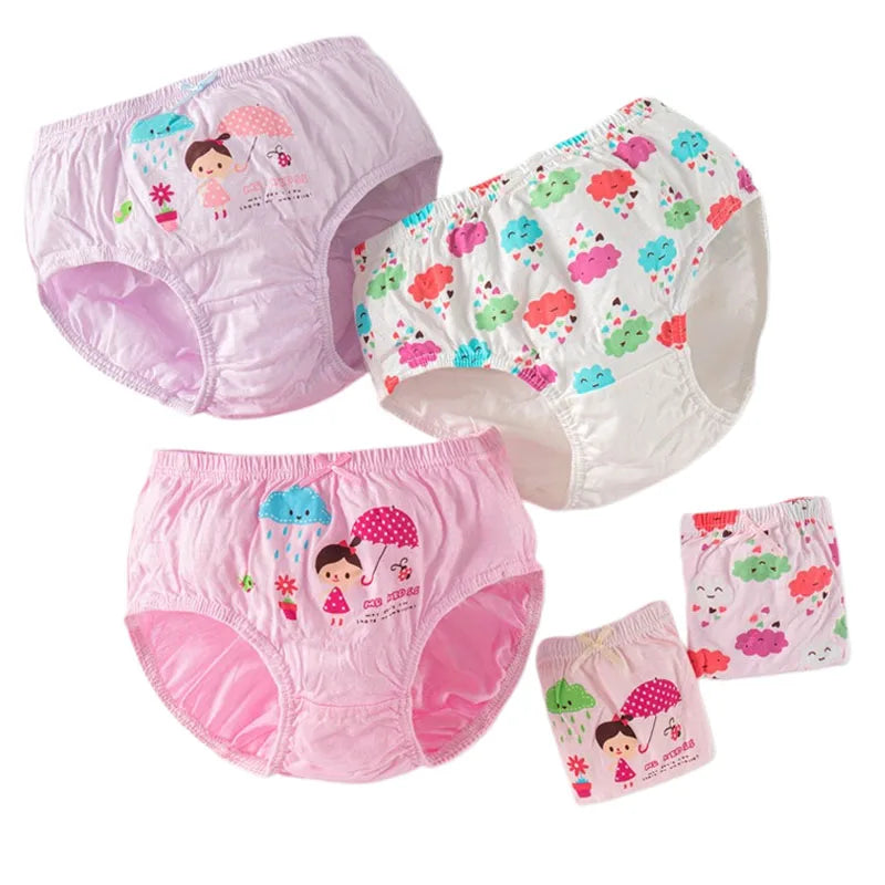 4Pcs/Set Little Girls' Cotton Panties Baby Toddler Soft Underwear softness Cute Pattern Kids Briefs Multipack