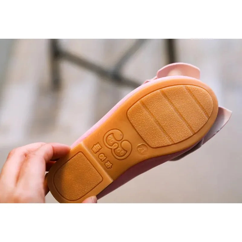 2025 New Fashion Girls Shoes PU Leather With Big Bowtie Candy Color Children Sandals Slip-on Kids Casual Shoes 21-36 Soft Hot