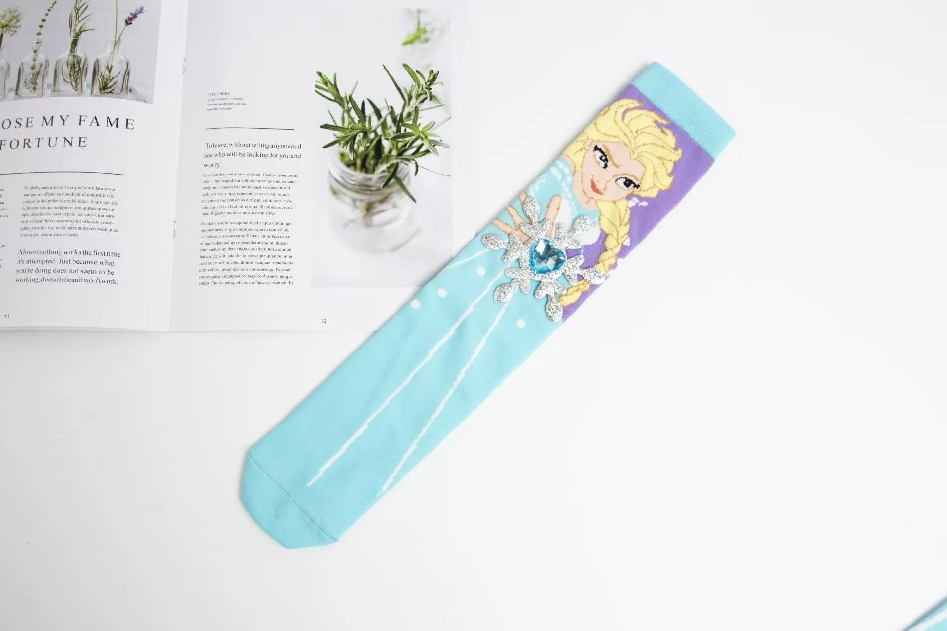 Disney Snow Princess Girl Long Socks Anime Elsa Princess Four Seasons Warm Socks Fashionable Cute Cartoon Children's Socks Gifts