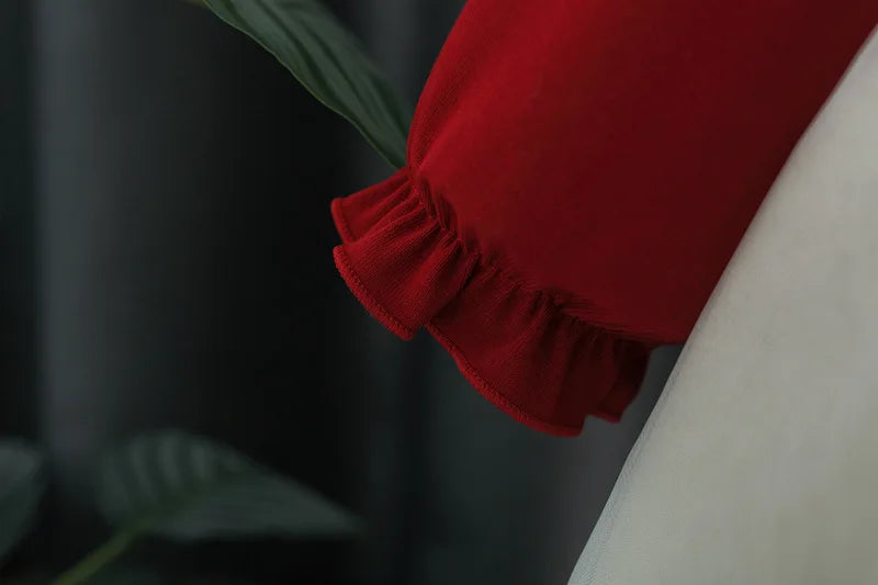 Spring And Autumn New Cherry Chiffon Baby Girl Princess Dress, Red Long Sleeve Christmas Party Children'S Clothes（0-3 Years Old）