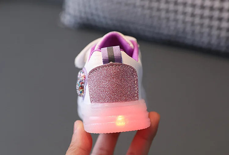 Kids'Casual Shoes Children Led Light Cartoon PU Leather Spring Anti-slip Soft Bottom Sneakers Black Pink Size 21-30