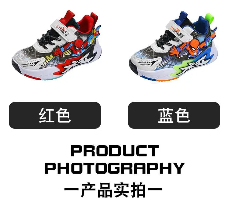 Kids'Casual Shoes Mesh Spider-Man Spring Shoes For Boys Flat Outdoor Basketball Anti-slip Breathable Blue Red Shoes Size 27-38