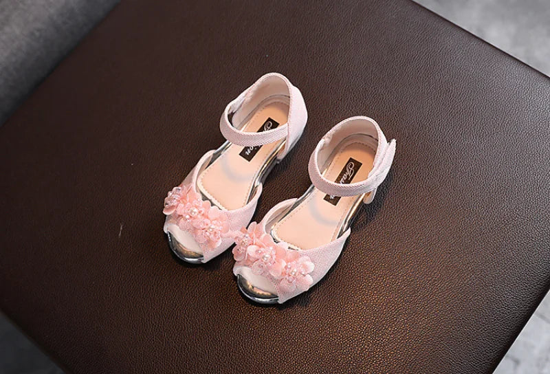 Girls Rhinestone Flower Shoes Low Heel Flower Wedding Party Dress Pump Shoes Princess Shoes For Kids Toddler