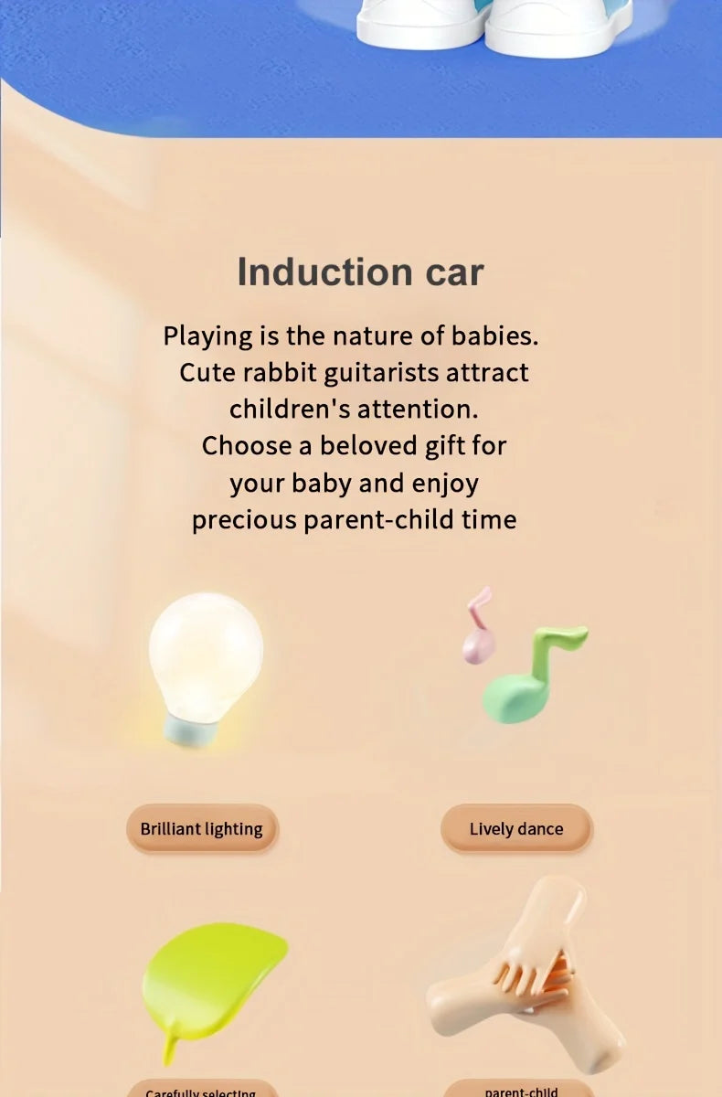 Musical Dancing Rabbit Toy with Guitar Walking Singing Bunny Moving Toys for Baby with Music & Lights for Toddlers Easter Gift