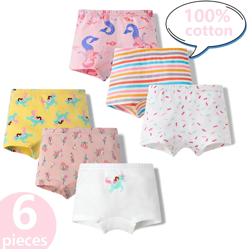 3/6 Pcs Children's Girls Panties Sets 100% Cotton Pretty Cartoon Unicorn Print Underwear For Girl Infant Undies Boxer Breathable