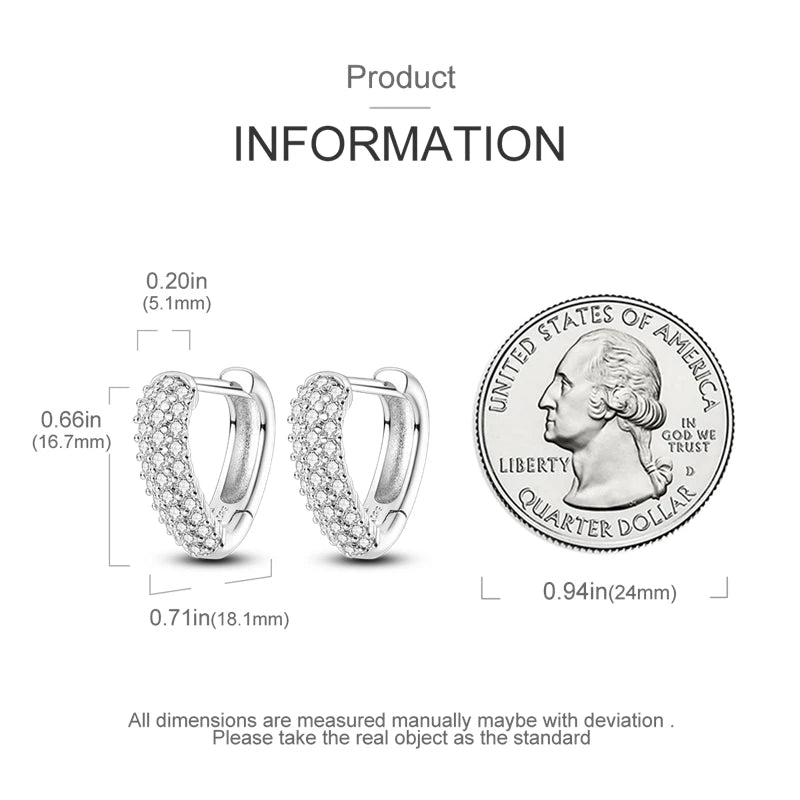 925 Sterling Silver Pave U Shape Heart Eardrop Earrings Hoop Earrings For Women Wedding Engagement For Girlfriend Birthday Gift