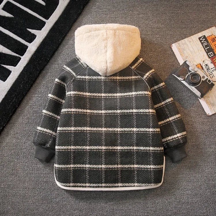 Boys Winter Wool Coat 2025 New Style Kids Thickened Fleece Lined Plaid Wool Jacket Thick Winter Clothing