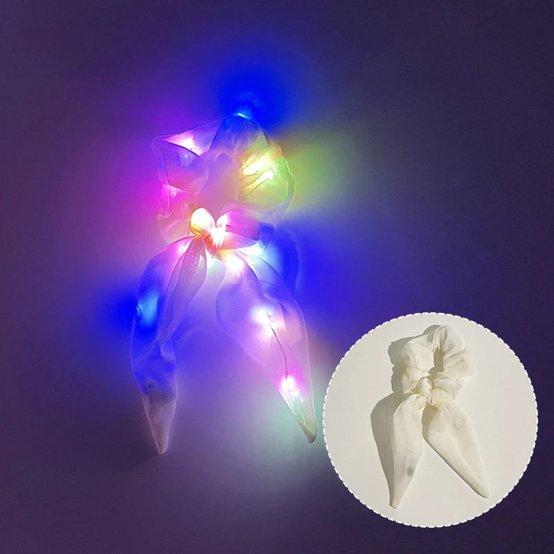 Popular Flashing Light Up hair tie LED Luminous scrunchies Women girls glowing Scrunchy Hair Rope Halloween luminous hairband