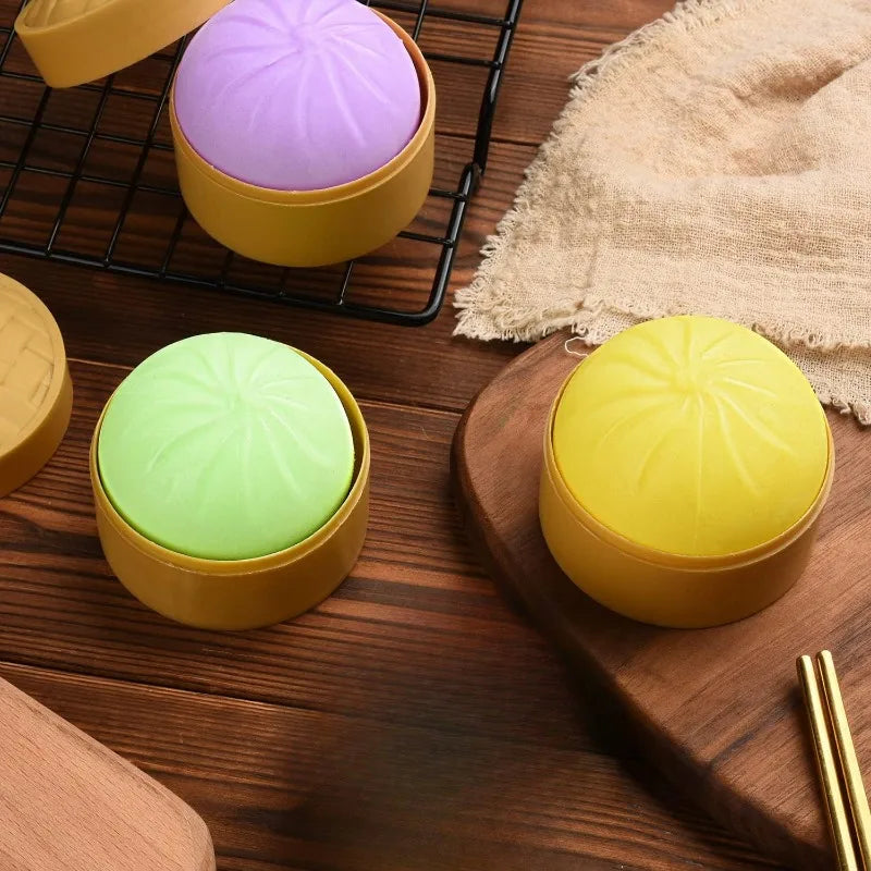 Colorful Dumpling Stress Balls Fidget Sensory Toy Squeeze Dough Ball Stress Relief Hand Toy Bun with Food Steamer Stretchy Desk