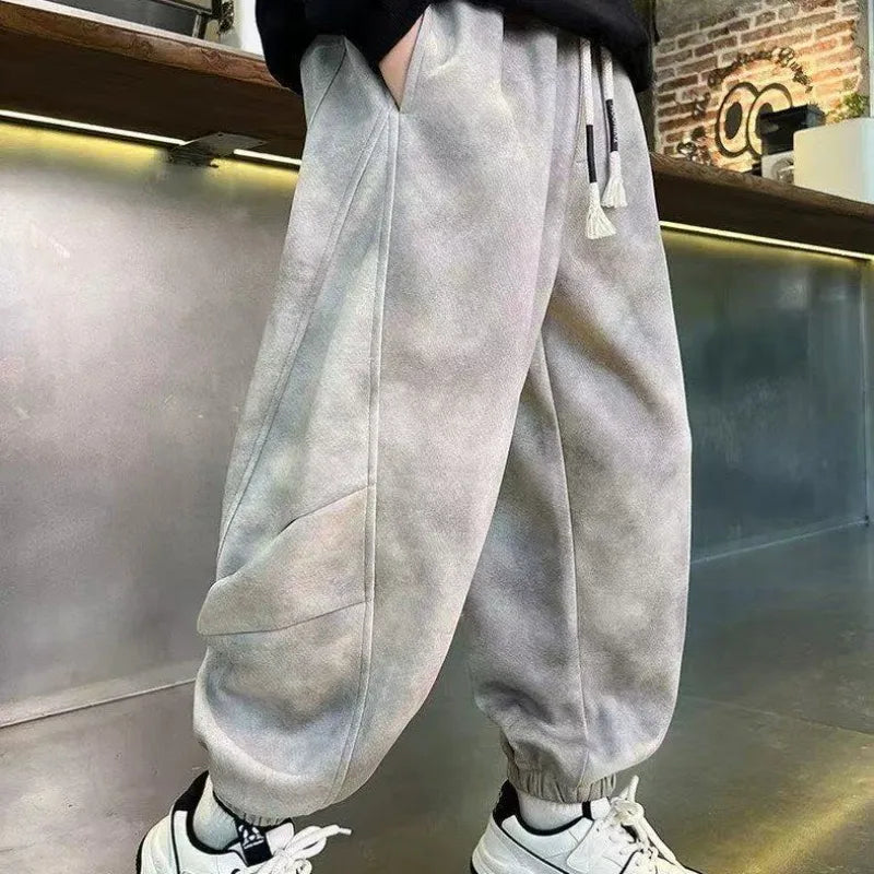 New 2025 Boys' Korean Style Loose Sweatpants - Trendy Tie-Dye Casual Pants for Big Kids (Spring Autumn)