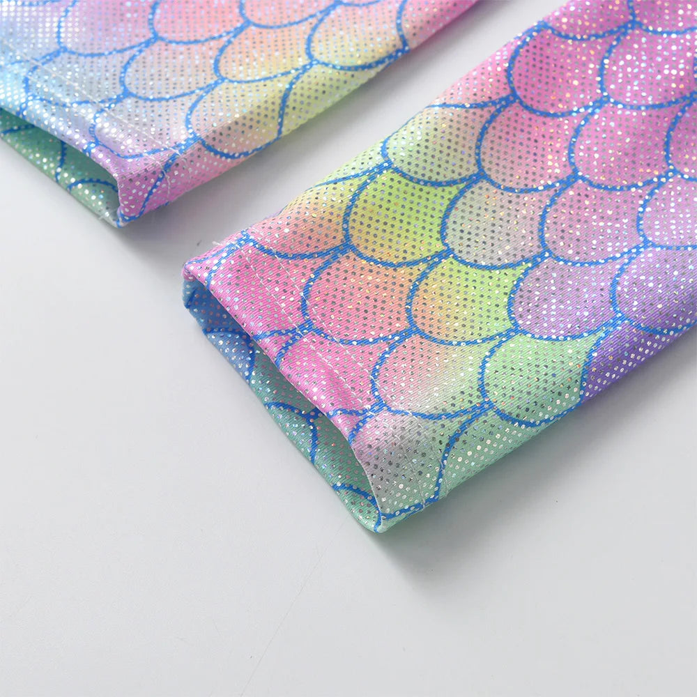 VIKITA Kids Mermaid Print Leggings Girls Colorful Skinny Pants Toddler Casual Pencil Trousers Daily Casual Wear Children Clothes