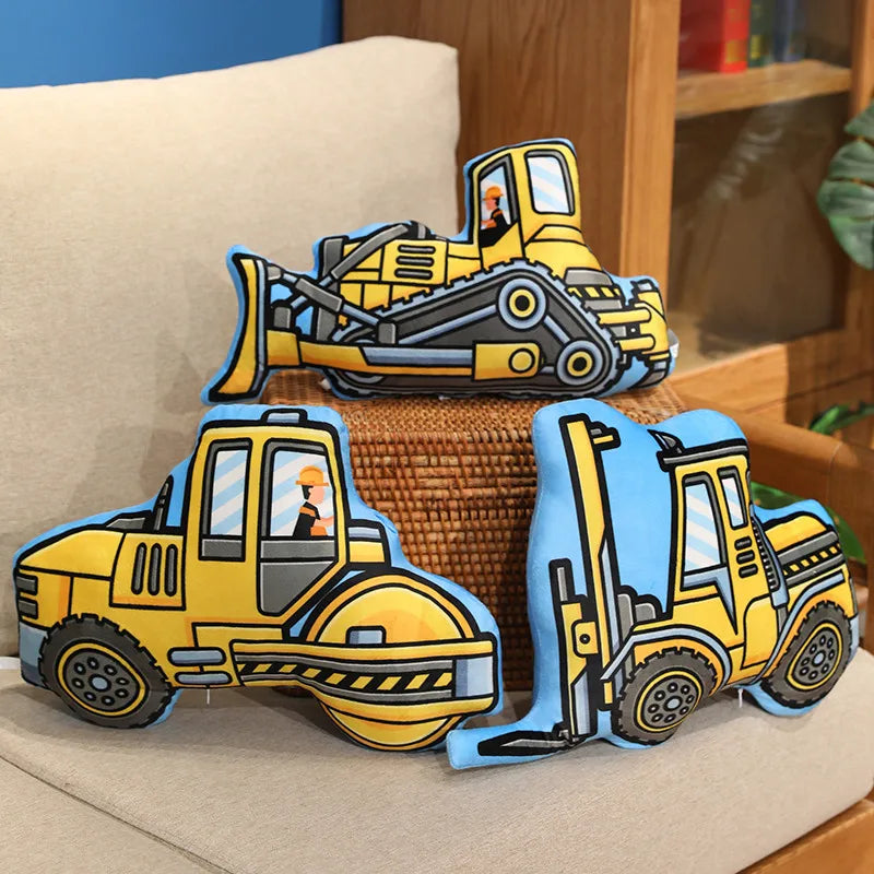 Stuffed Transporter Plush Pillow Soft Printing Multi-functional Bulldozer Forklift Crane Excavator Road Roller Tramcar Men Gift