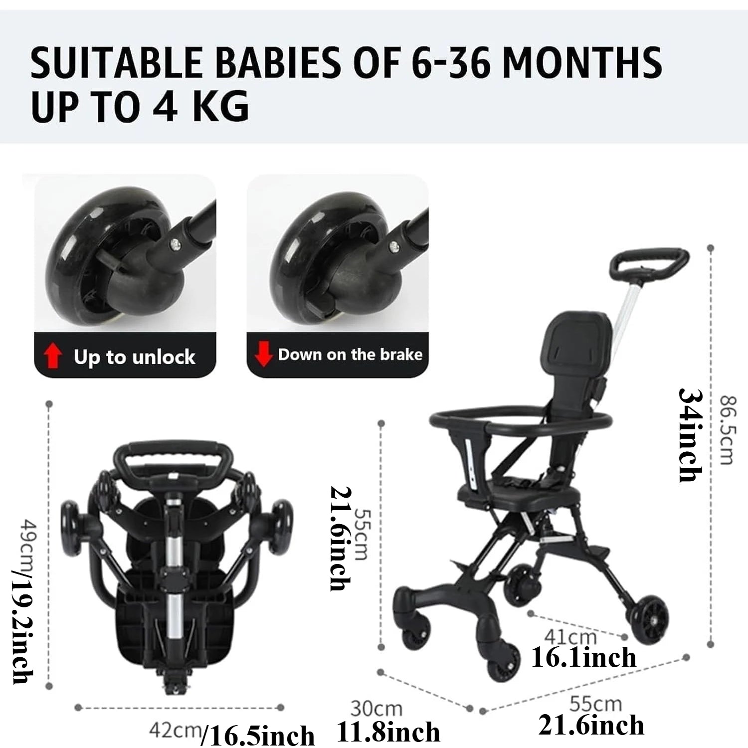 Convenience Stroller Lightweight Baby Travel Stroller Compact Stroller One-Handed Folding Canopy for Toddlers Travel Airplane