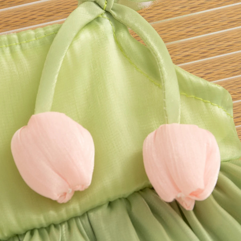 Summer New Sweet Tulip Baby Girl Dress, Cute Ruffled Sleeve Children'S Clothing For Babies Aged 9 Months To 3 Years Old