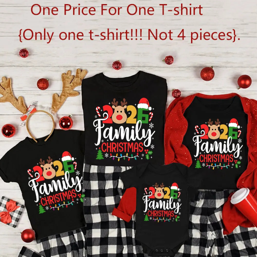 2026 Family Christmas Matching Clothes Xmas Party Gift  Set Father Mother Boys Girls Family T-shirt Outfits Baby Romper