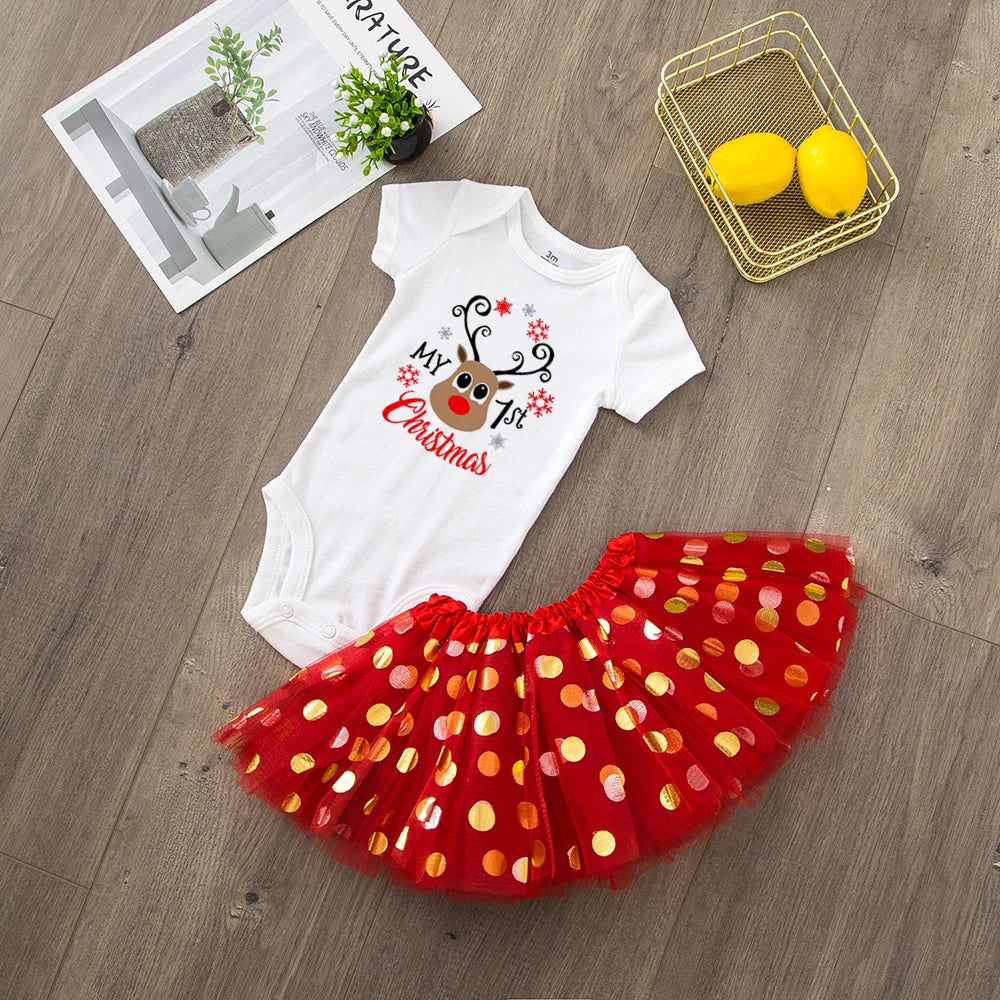 My First Christmas Merry Christmas Baby Girl Party Dress Red Tutu Cake Outfits Infant Dresses Baby Girls Holiday Clothes 0-24M