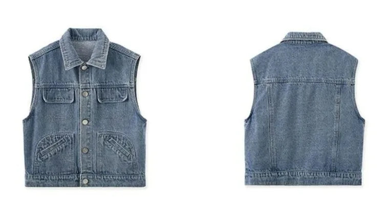 Kids Boys' Korean Style Denim Vest Jacket Spring Autumn Outerwear Versatile Stylish Kids' Clothing