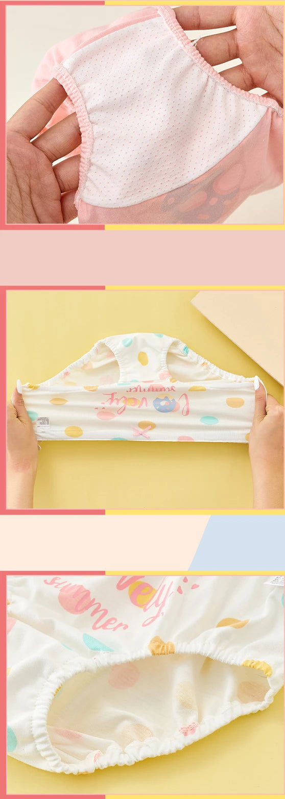 4PCS Cotton Soft Antibacterial Briefs for Girls Breathable Comfort Panties 3+y Young Children Clothing Kids Cute Print Underwear