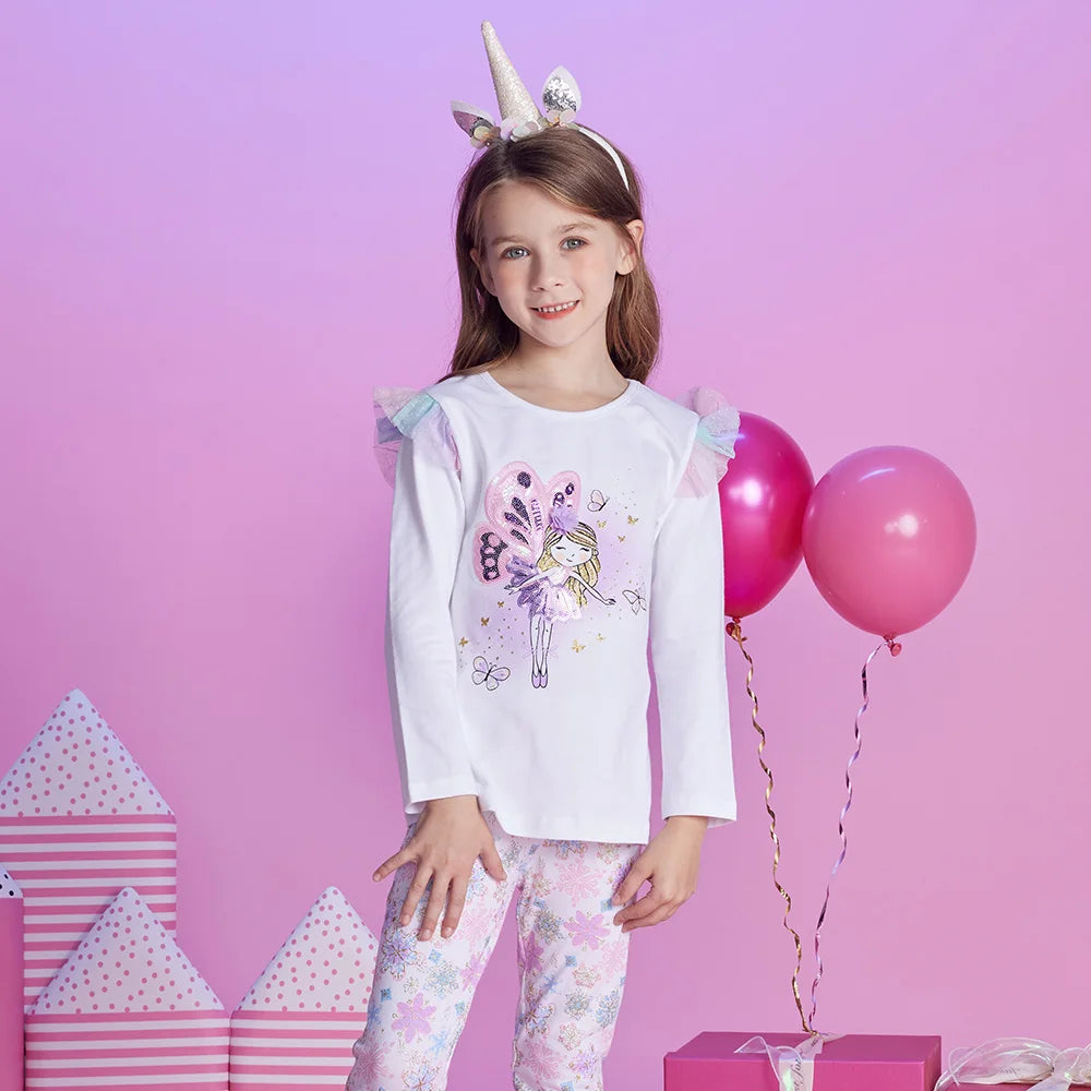 VIKITA Kinder Baumwoll-Freizeit-Tops und T-Shirts für Kleinkinder, Elfen-Cartoon, weißes T-Shirt mit ausgestellten Ärmeln, Herbst/Frühling, Größe 10-12 Jahre