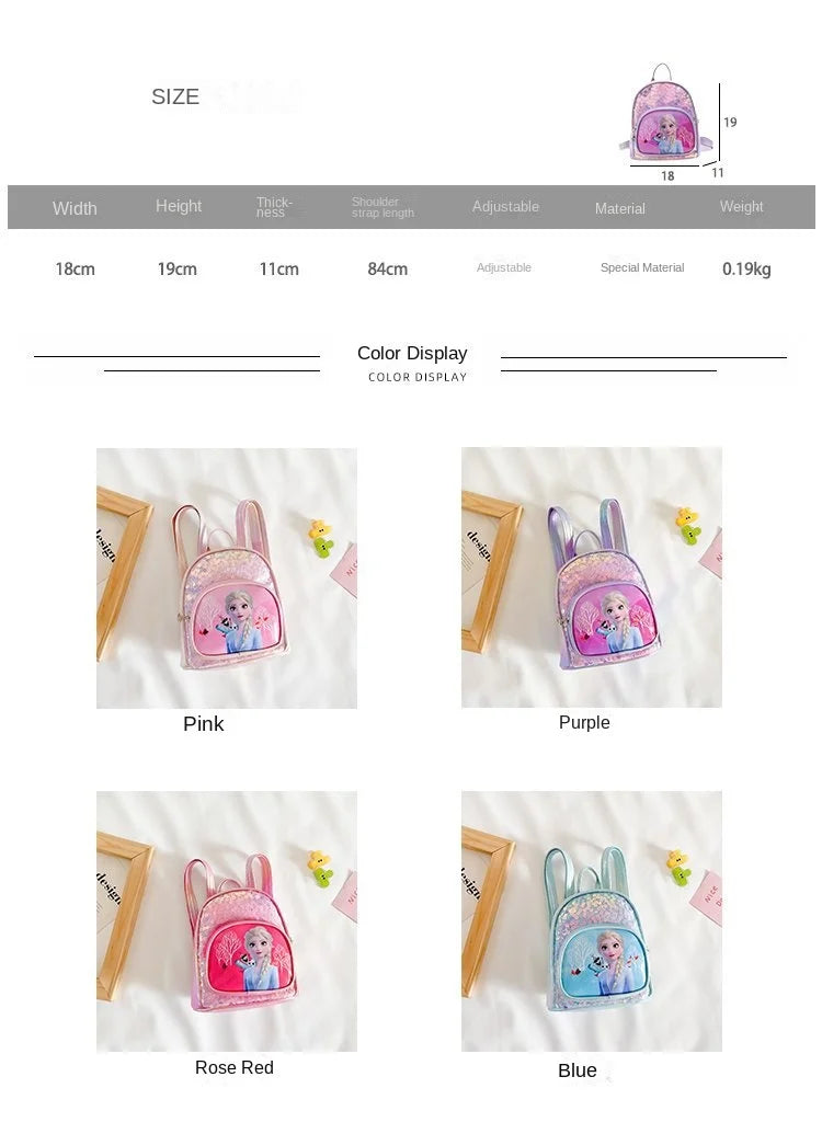 Disney Frozen Girls Backpack Elsa Princess New Girls Backpack Cartoon Cute Sequins Fashion Trend Kindergarten School Bag