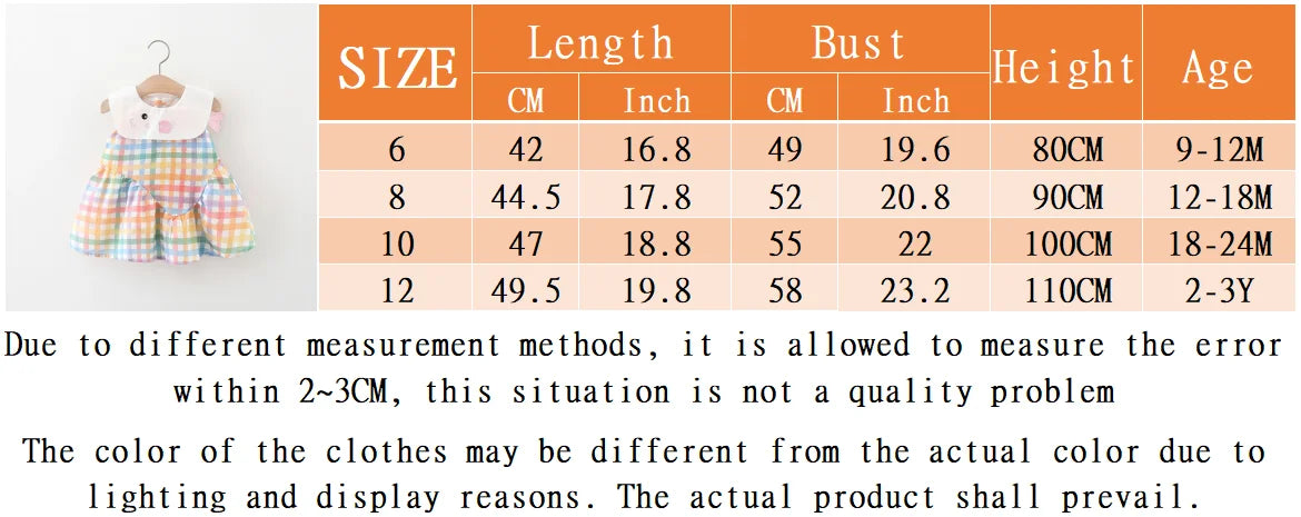 Summer New Cute Colorful Checkered Baby Girl Dress, White Collar Children'S Sleeveless Clothes (9 Months -3 Years Old)