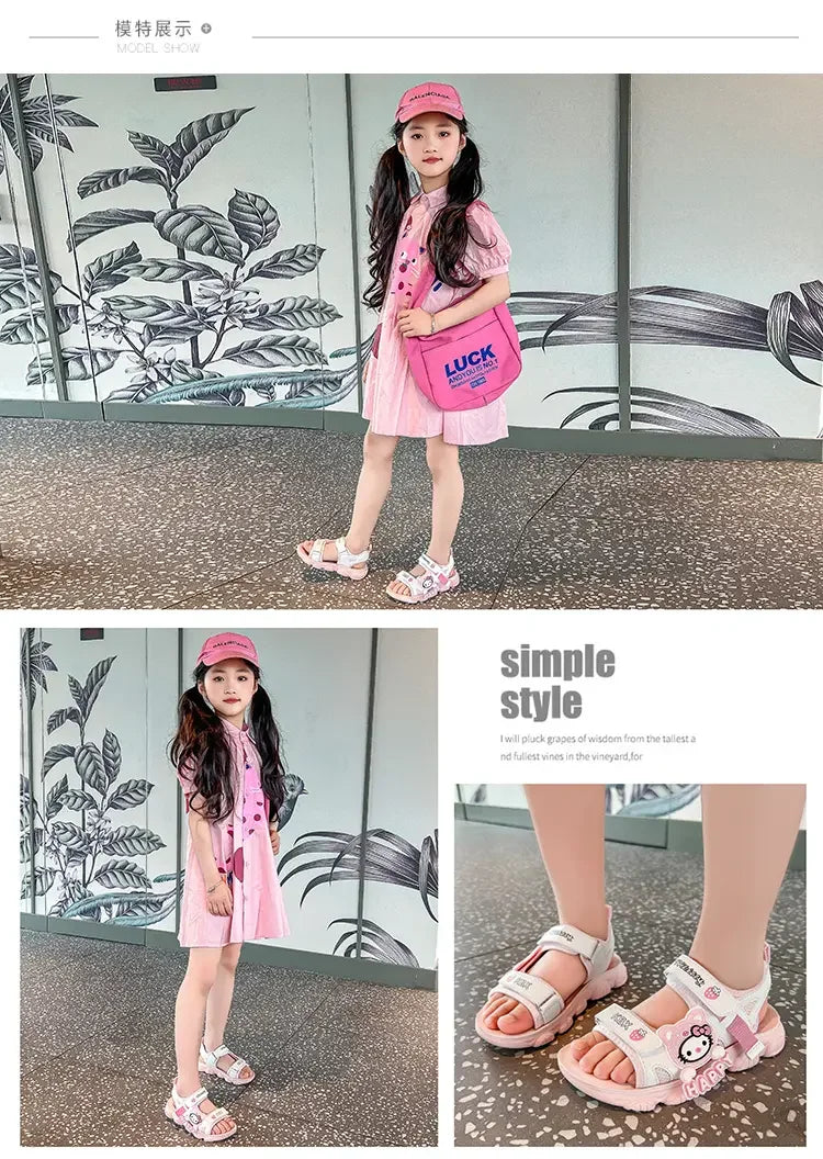 Summer Bestsellers Sanrio Kuromi's New Cute Color-blocked Flat Mesh Breathable and Anti-slip Cartoon Flip-flops for Girls