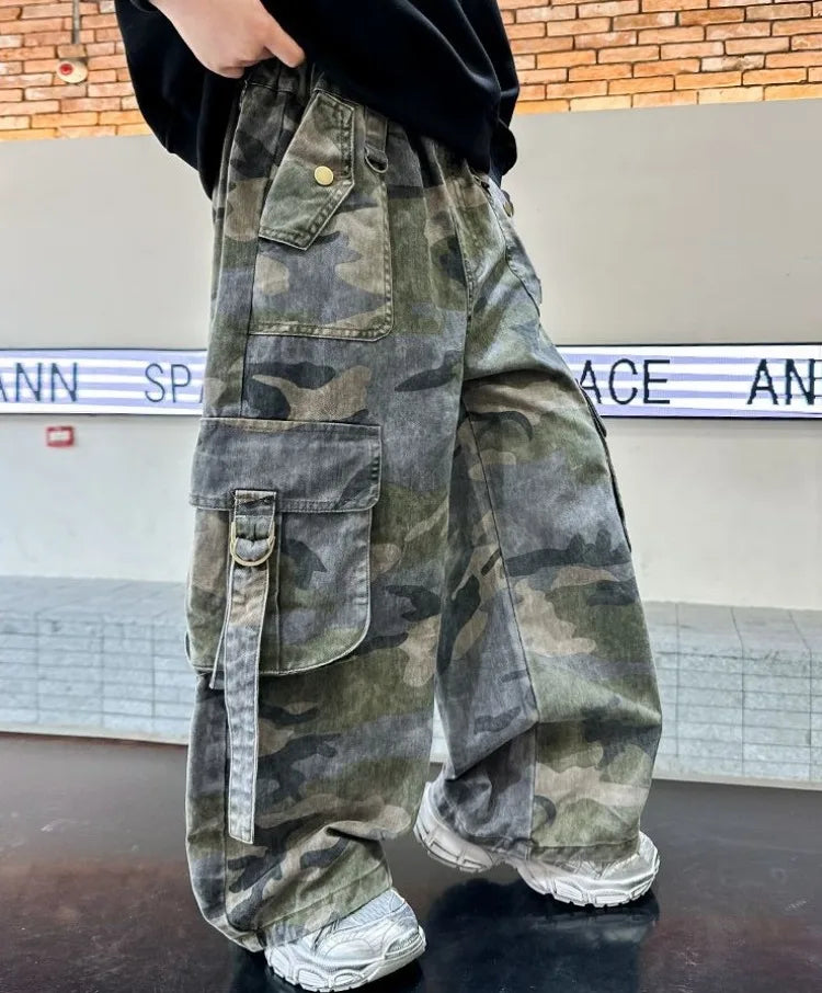 2025 New Boys Autumn Camouflage Tactical Pants - Kids Cargo Pants with Multiple Pockets, Trendy & Comfortable for 8-14 Years Old