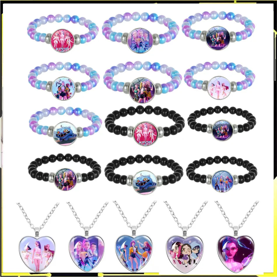 * K-Pop Demon Hunters Handmade Glass Bead Bracelet Huntr-x Rumi Zoey Mira Bangles Unisex Jewelry Accessories Fans Gift