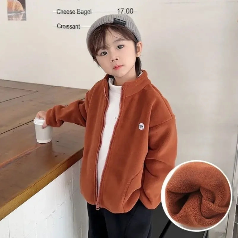 Kids Girls Boys Baby Mid-Large Size Autumn-Winter Polar Fleece Layering Jacket Fleece Sweatshirt Top