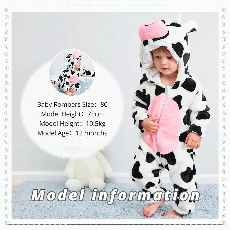 MICHLEY Halloween Costume Infant Baby Clothes Rompers Winter Flannel Hooded Bodysuits Pajamas Animals Overall Jumpsuit For Bebe