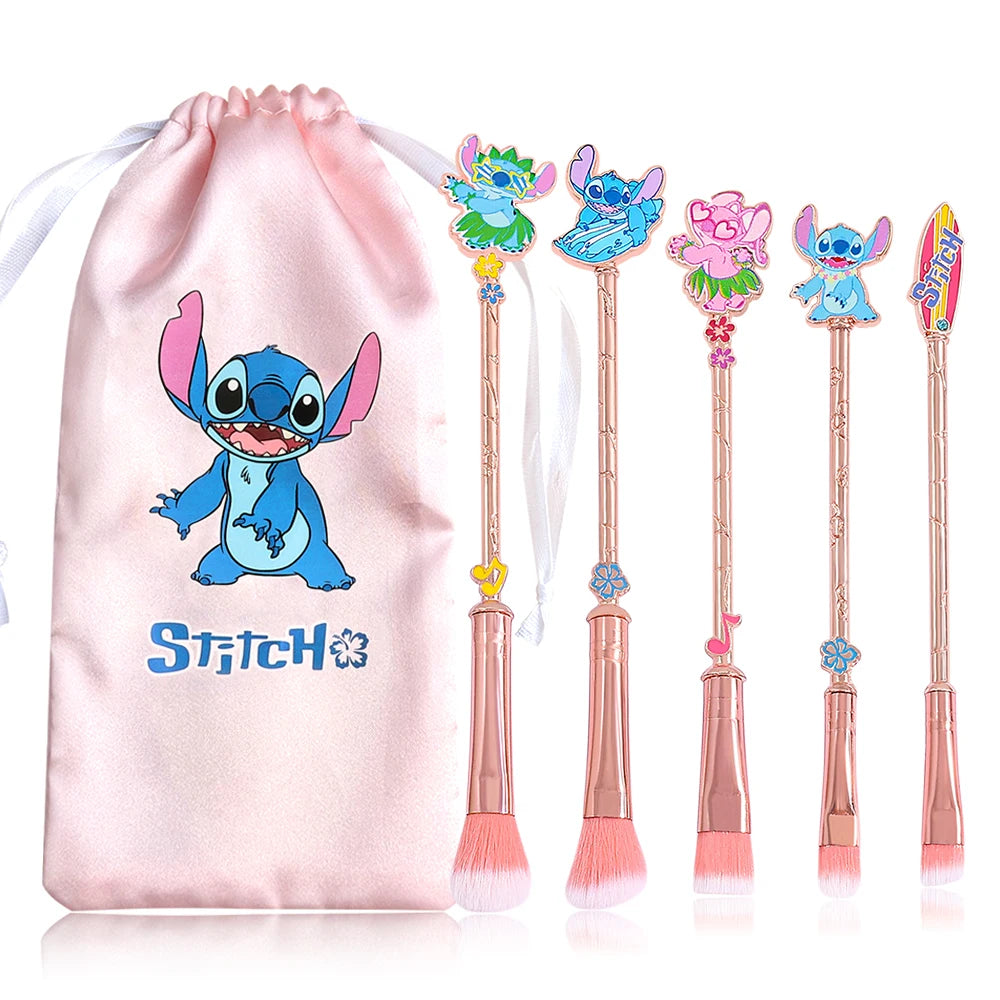 5pcs Summer Limited Stitch Makeup Brush Set Cartoon Doll Eyeshadow Brush Creative Makeup Tools Holiday Gifts for Girls