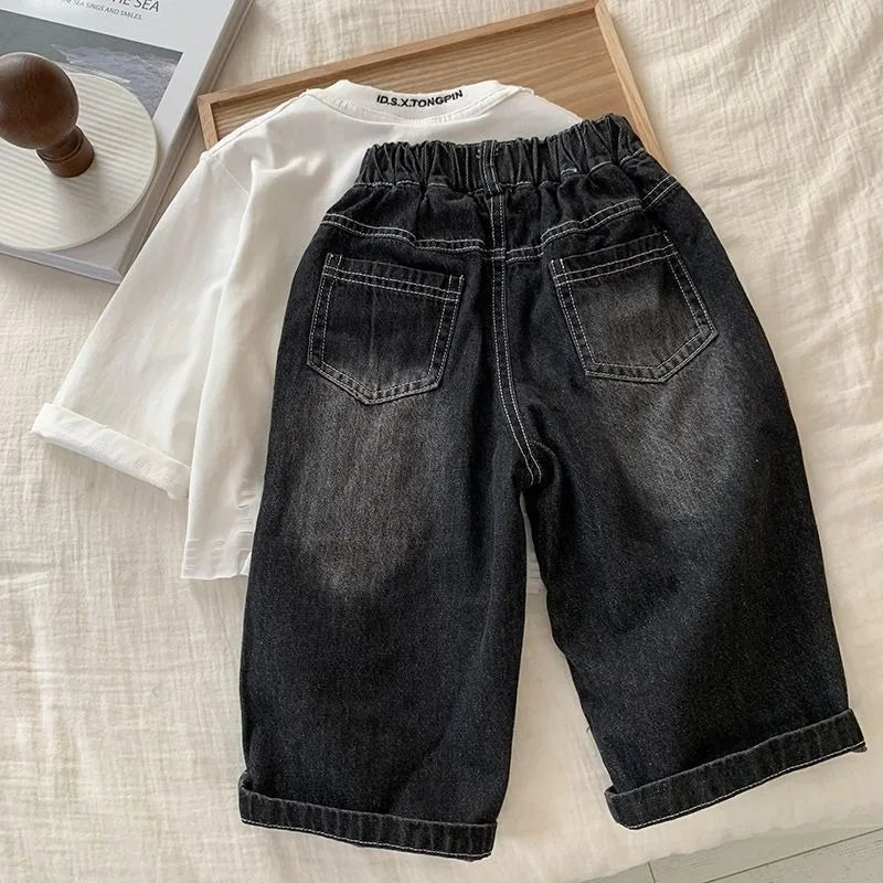 Boys' Trendy Jeans 2025 Spring Autumn Kids Casual Long Pants, Versatile & Stylish Children's Denim Wear for Ages 6-12