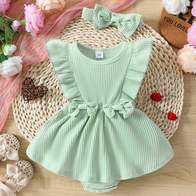 Toddler Girl Floral Print Sleeveless Romper with Matching Headband Set for Summer Outfit - Adorable 2 Piece Ensemble