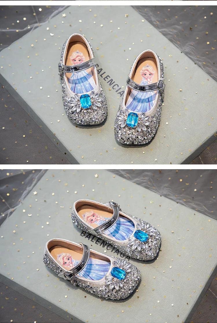 Kids'Casual Shoes PU Leather Sequin Crystal Fashion Summer Shoes For Girls Breathable Soft Bottom Blue Silver Pink Size 23-34