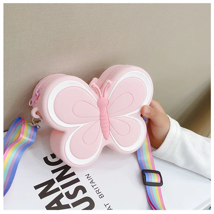 Lovely Bow Children's Silicone Shoulder Bags Cute Butterfly Shape Baby Girls Crossbody Bag Candy Color Kids Small Coin Purse