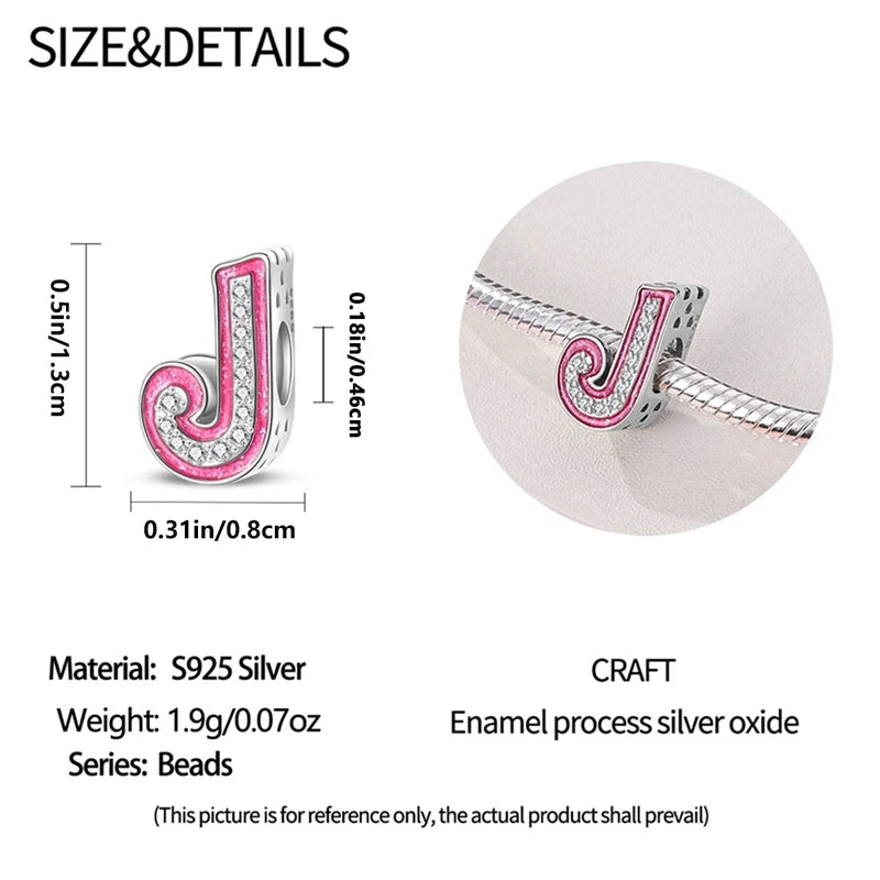 Pink Girl Series 925 Sterling Silver Alphabet Charms Beads Cute Letter Fit Original Bracelet Bangle Necklace DIY Jewelry