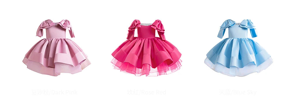 Elegant Pink Bow Girls Party Princess Dress Formal Wedding Bridesmaid Birthday Prom Dresess for Girl Gala Christmas Kids Clothes