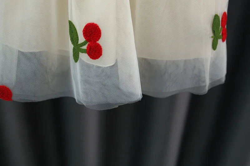 Spring And Autumn New Cherry Chiffon Baby Girl Princess Dress, Red Long Sleeve Christmas Party Children'S Clothes（0-3 Years Old）