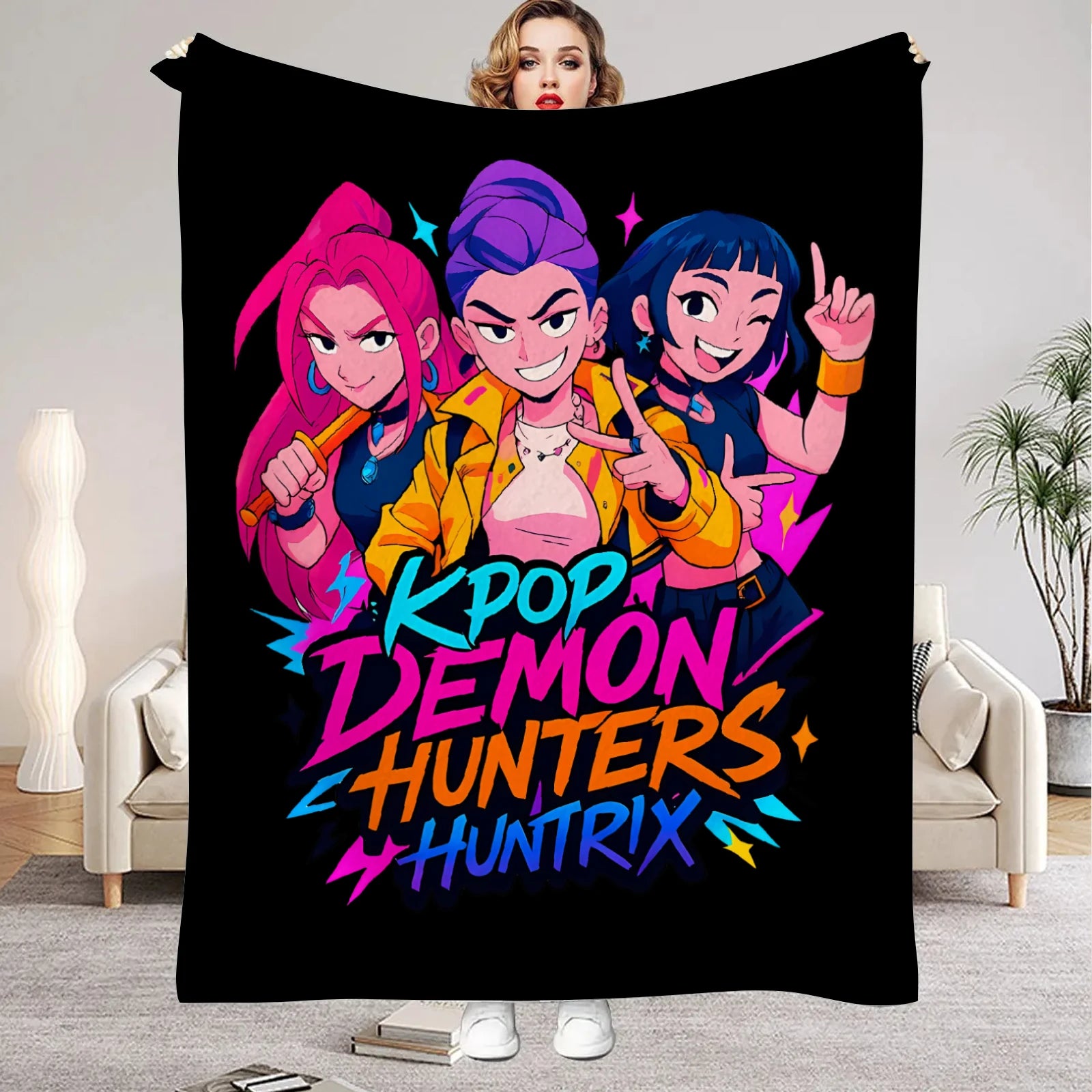 kpop Demon Hunters Huntrix Blankets Quality Soft Warm Throw Blanket Winter Kids Couch Bed Fluffy Bedspread