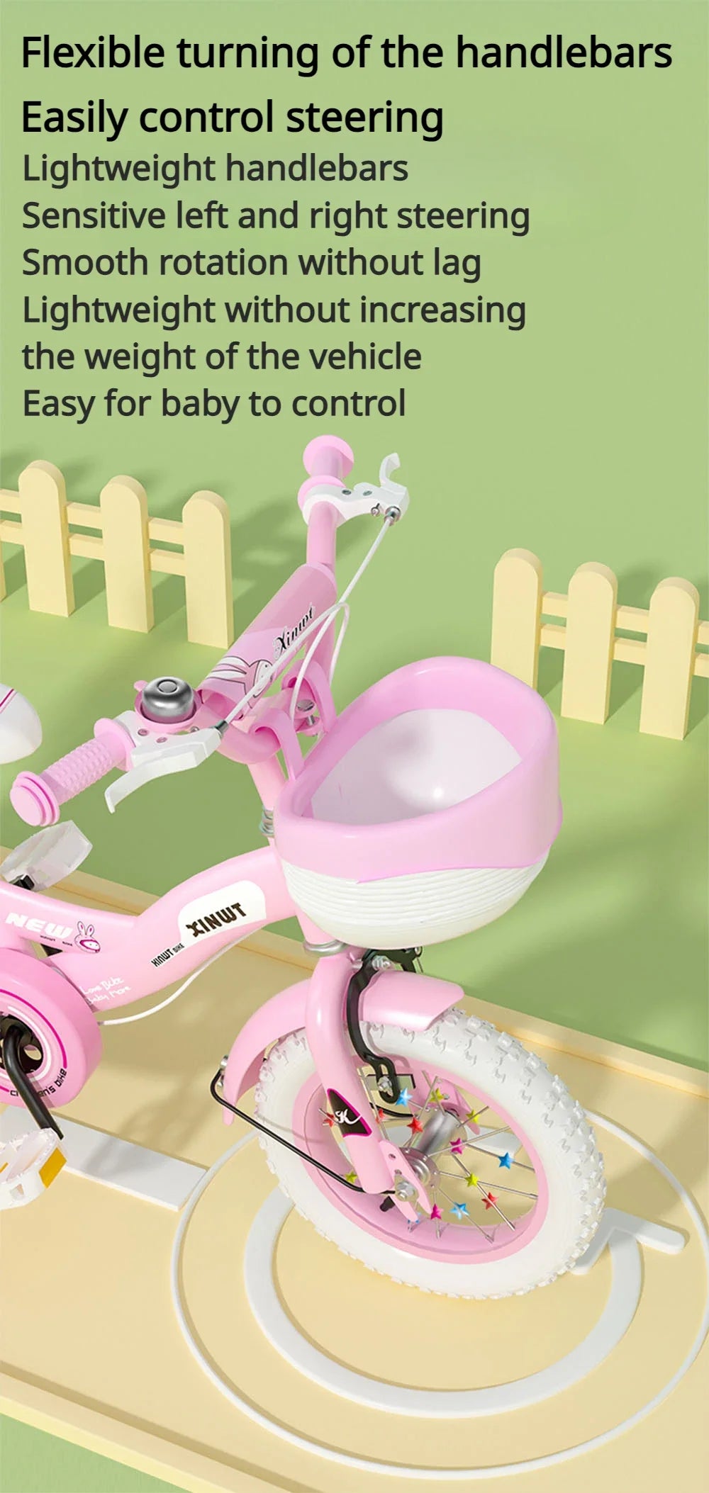 Folding Children's Bicycle Cute Cartoon Princess Girls Bike with Training Wheels Doll Seat & Basket Kids Boys Cycle Bikes (Pink)