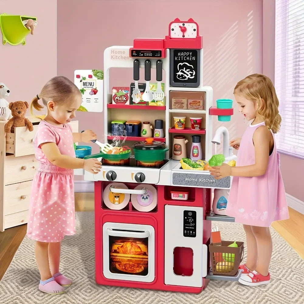 Kids Kitchen Playset with Realistic Lights & Sounds Spray Sink Pretend Play Food Kitchen Christmas Gift for Boys Girls Toddlers