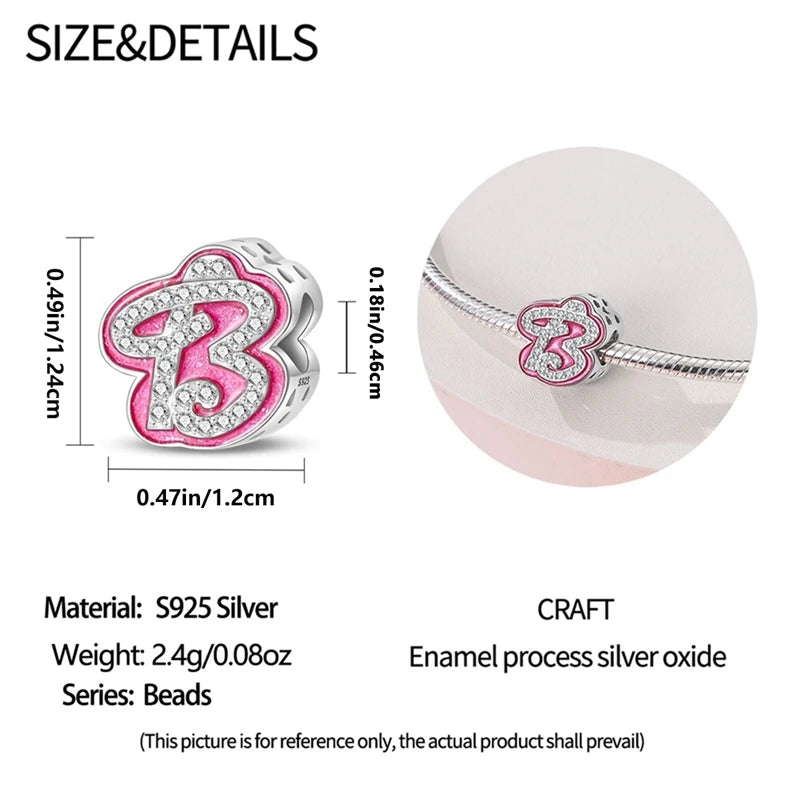 Pink Girl Series 925 Sterling Silver Alphabet Charms Beads Cute Letter Fit Original Bracelet Bangle Necklace DIY Jewelry