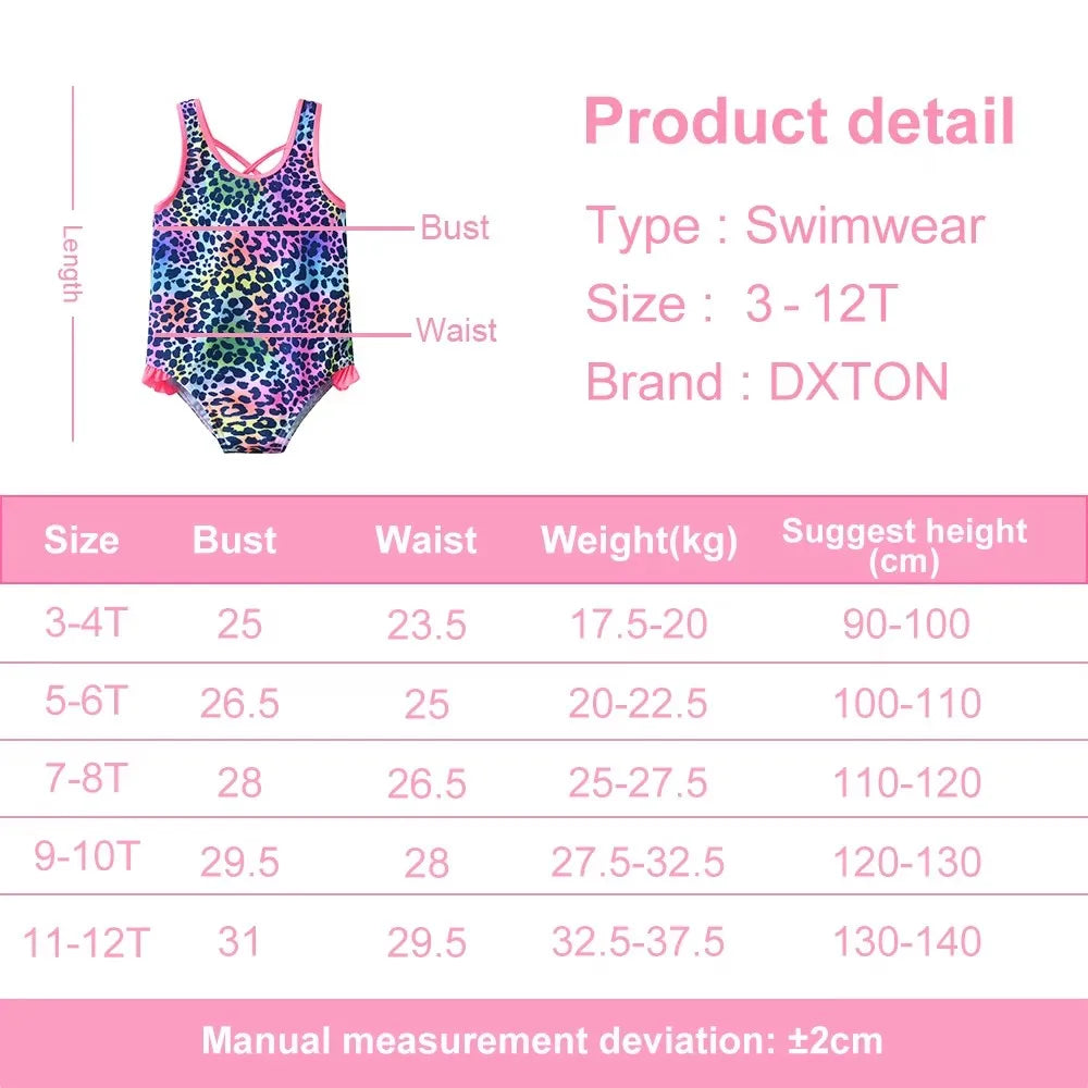 DXTON Toddler Baby Girls Swimsuits Elastic One Piece Kids Swimming Clothing Bird Flower Print Ruffled Vest Children's Beachwear