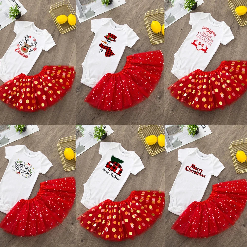 My First Christmas Merry Christmas Baby Girl Party Dress Red Tutu Cake Outfits Infant Dresses Baby Girls Holiday Clothes 0-24M