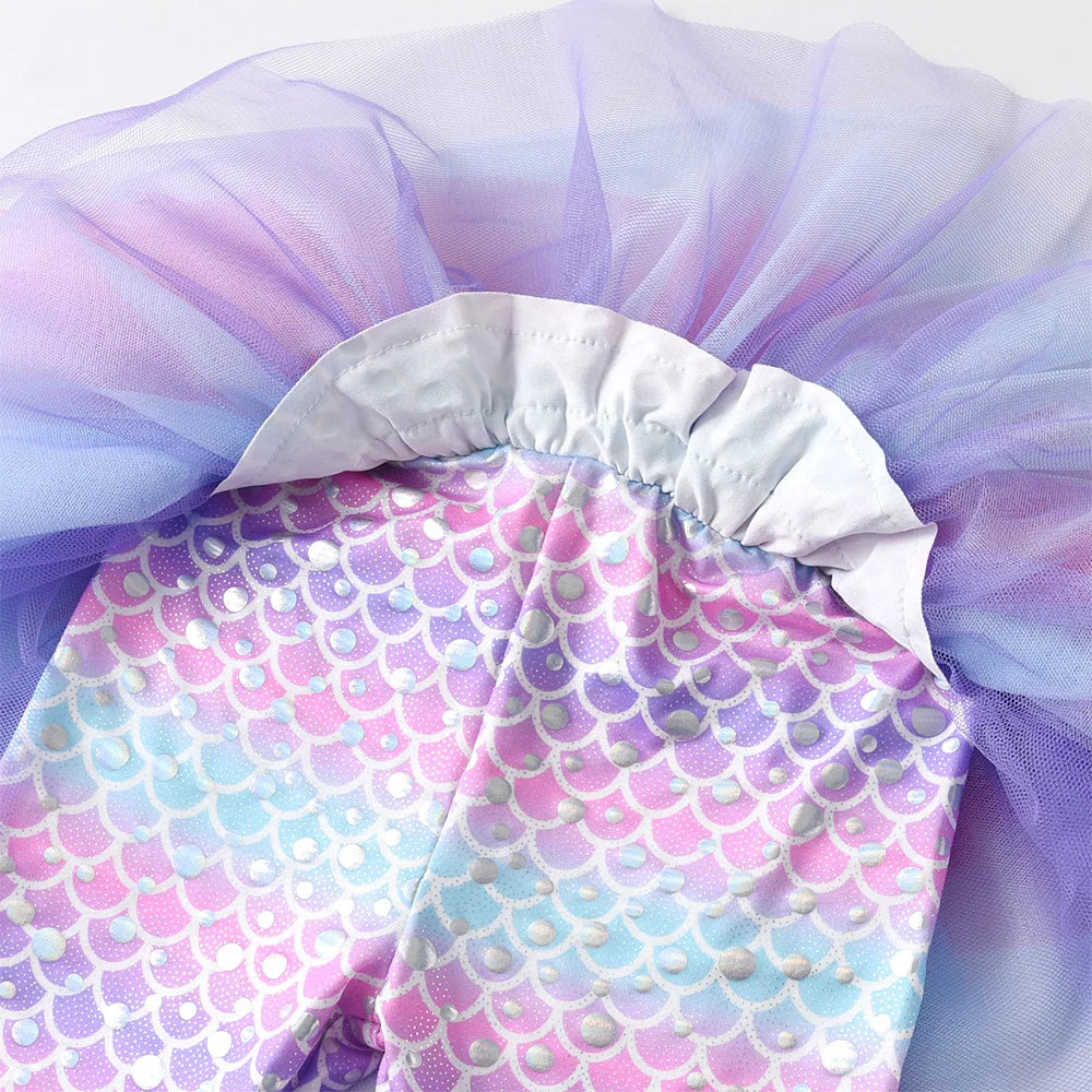 VIKITA Kids Trousers Girls Mermaid Print Leggings with Tutu Skirts Fake 2 Pcs Pants Girls Fashion Trousers Mesh Pants Skirts