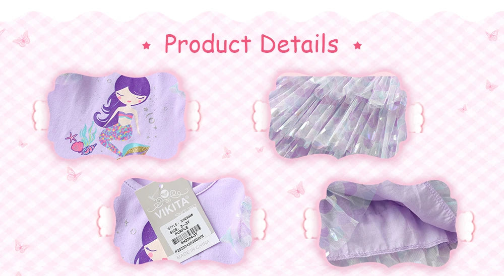 VIKITA Kids Summer Dress Girls Mermaid Print Princess Dress Flying Sleeve Toddlers Birthday Party Tutu Dress Children Clothing